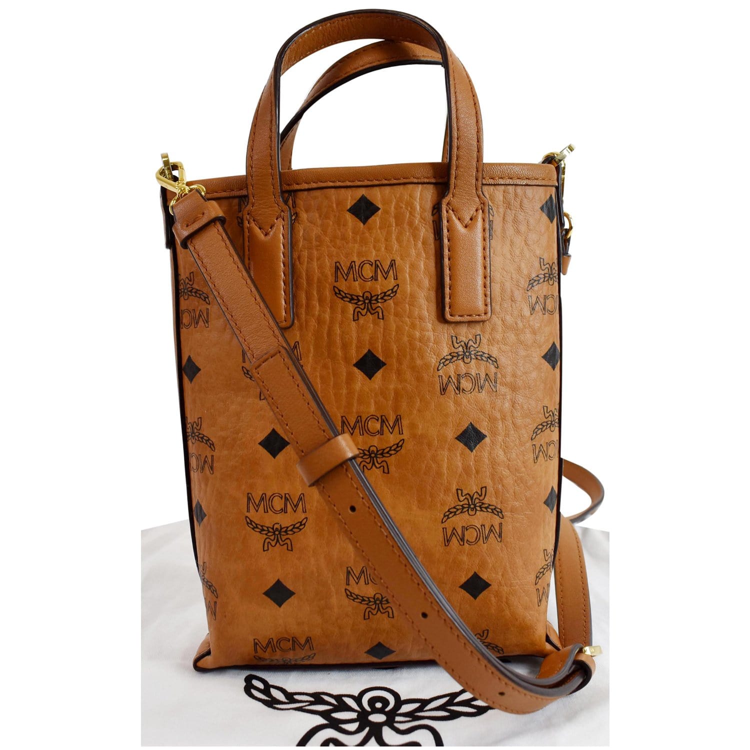 essential mini crossbody backpack in visetos MCM Small Cognac Caroline's Fashion Luxuries this mode fastens with a two MCM Stark Side Studs Backpack