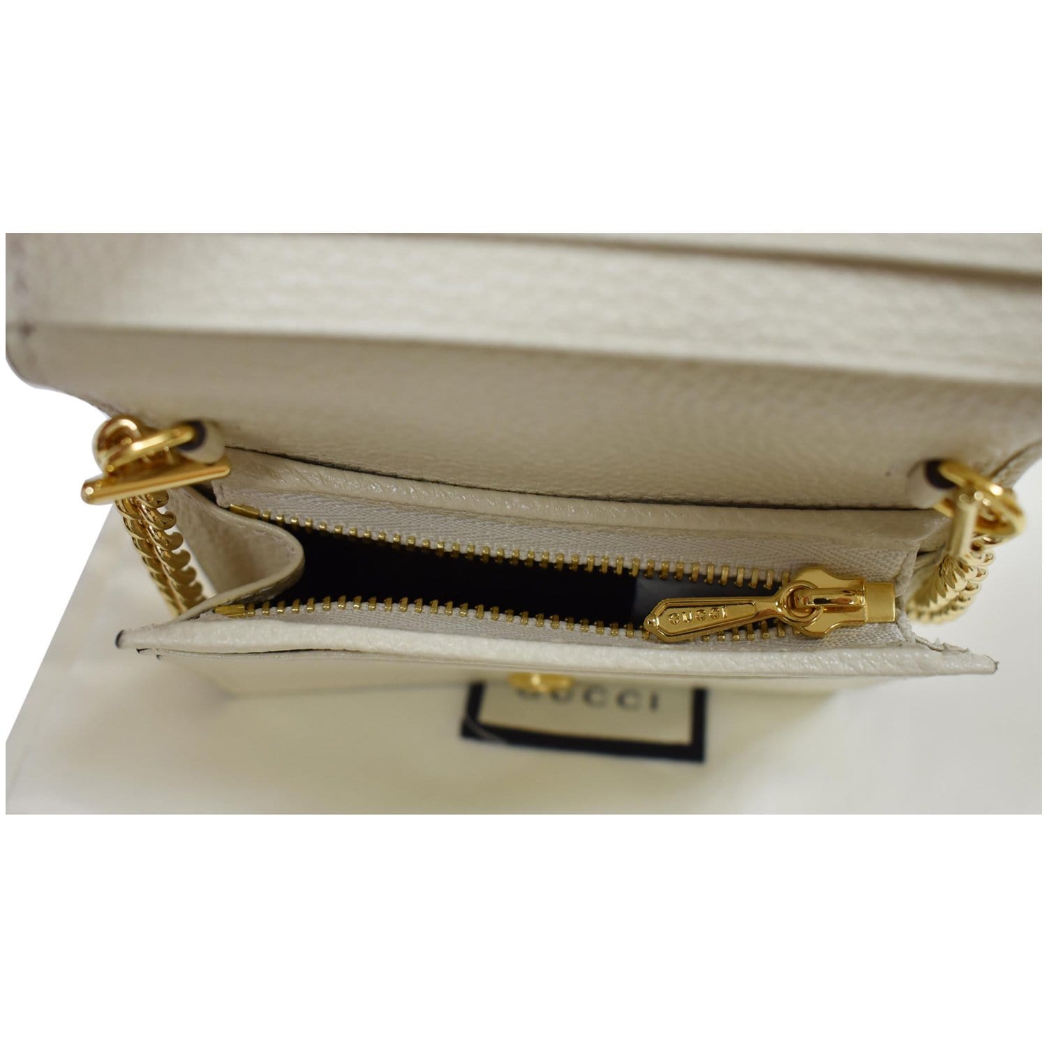 Gucci Zumi Mini Grainy Leather Chain Wallet Cream