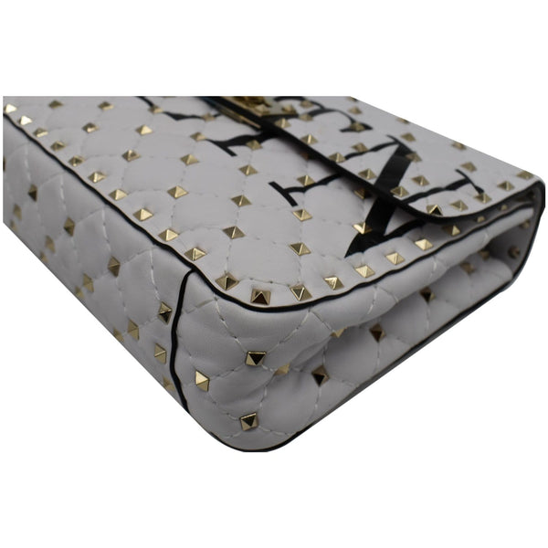 VALENTINO Medium Rockstud Spike Quilted Leather Tote Crossbody Bag White