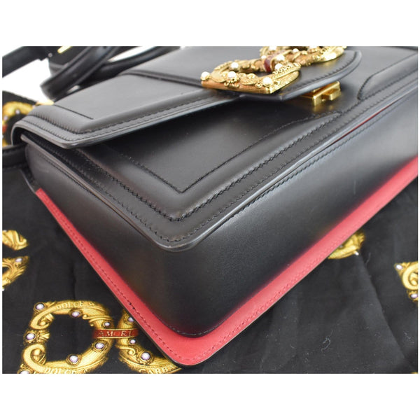 DOLCE & GABBANA Amore Calfskin Leather Shoulder Bag Black