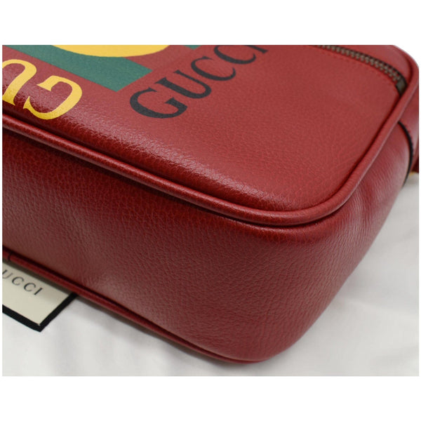 GUCCI Logo Pebbled Leather Shoulder Bag Hibiscus Red 523589