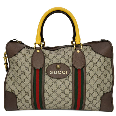 GUCCI Neo Vintage GG Supreme Monogram Web Duffel Travel Bag Beige