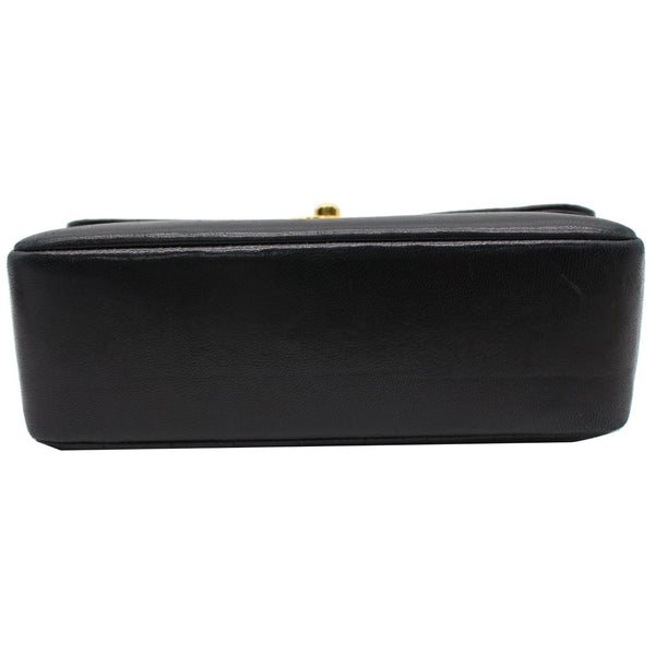 CHANEL Vintage Border Flap Lambskin Shoulder Bag Black