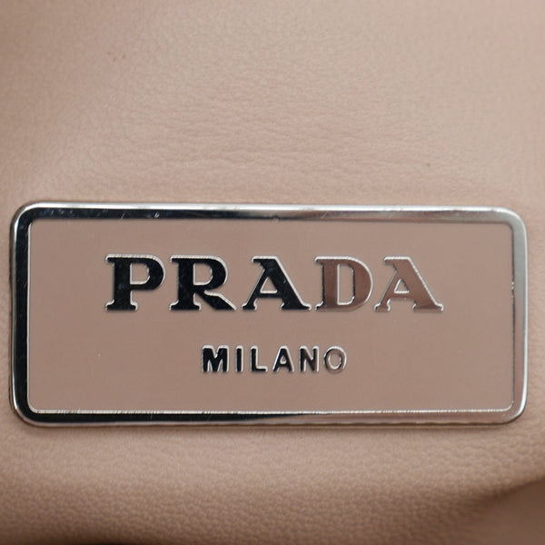 PRADA Women Vernice Crystal Studded Saffiano Leather Top Handle Shoulder Bag Beige