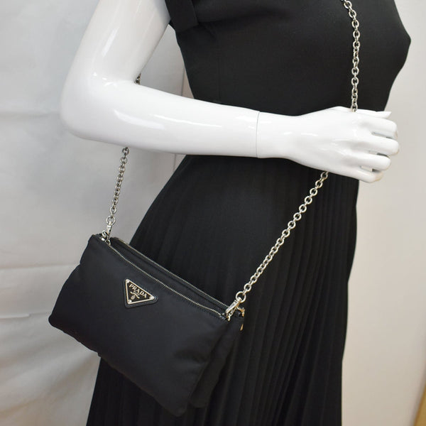 PRADA Mini Nylon Chain Crossbody Bag Black