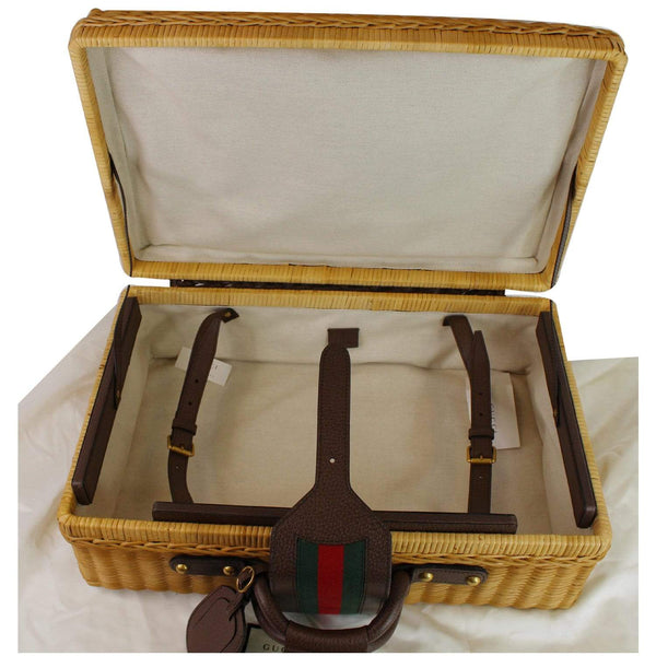 Gucci Neutral Wicker Suitcase Handbag - Tan Color - bag opened