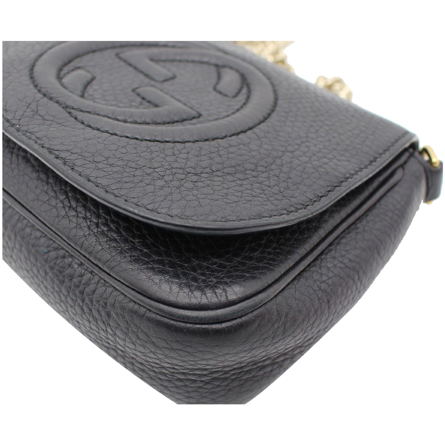 GUCCI GG Soho Pebbled Leather Chain Shoulder Bag Black 323190