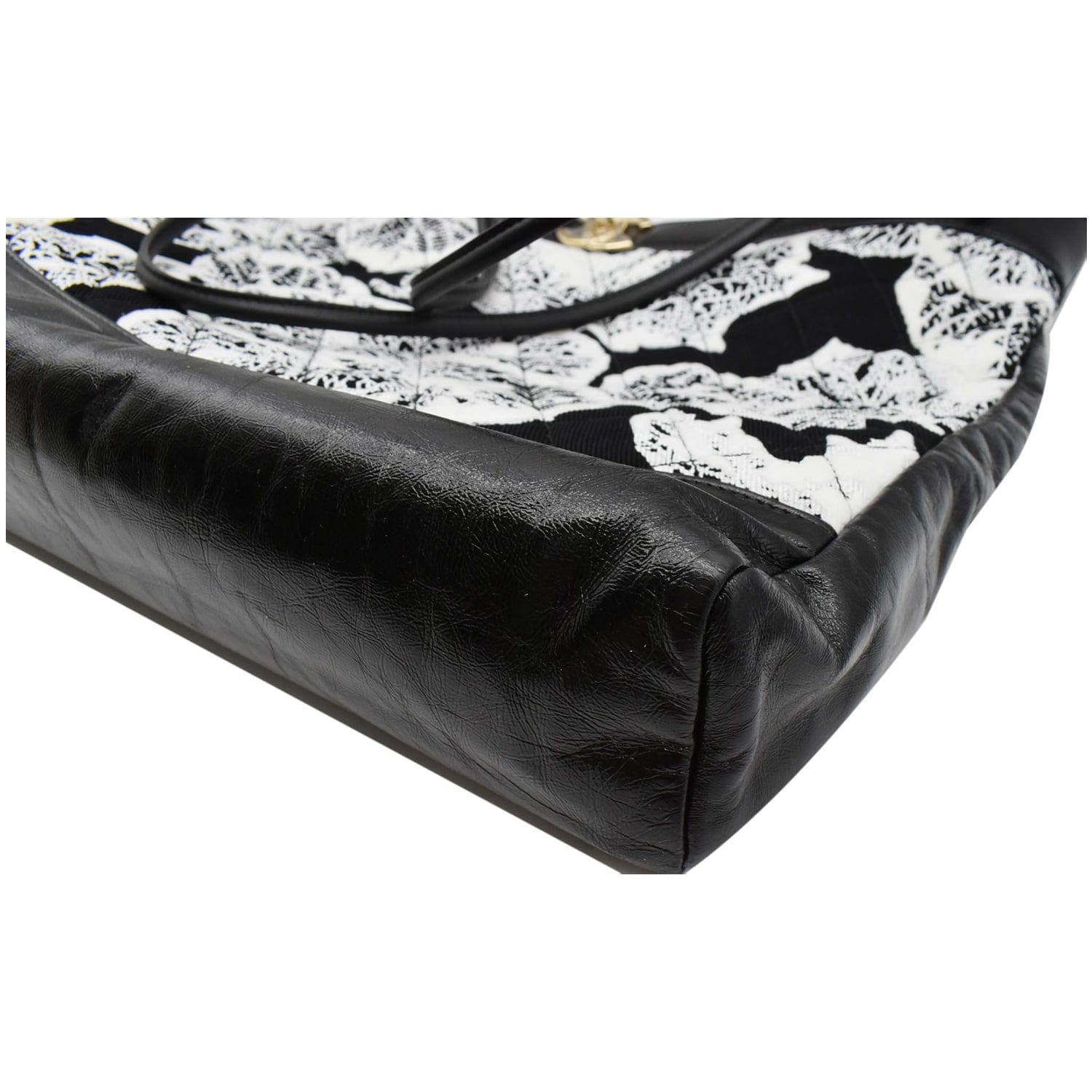 CHANEL 31 Printed Cotton Leather Shopping Shoulder Bag Black
