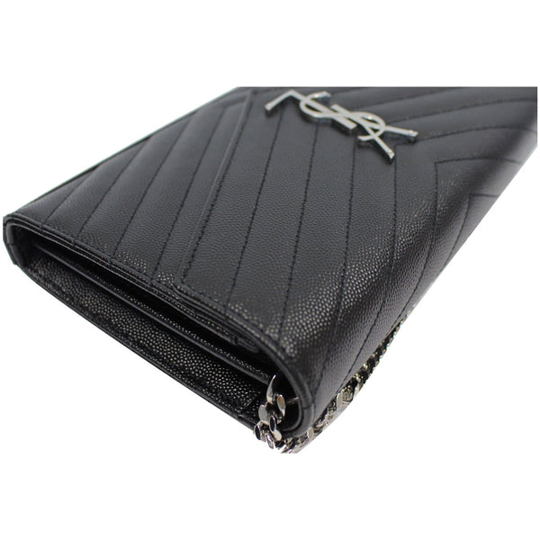 YVES SAINT LAURENT Envelope Leather Crossbody Chain Wallet Black