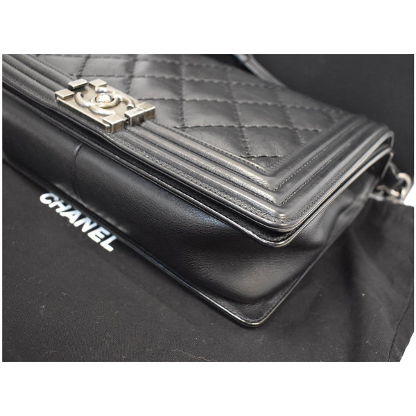 CHANEL Double Stitch Boy Flap Medium Calfskin Shoulder Bag Black