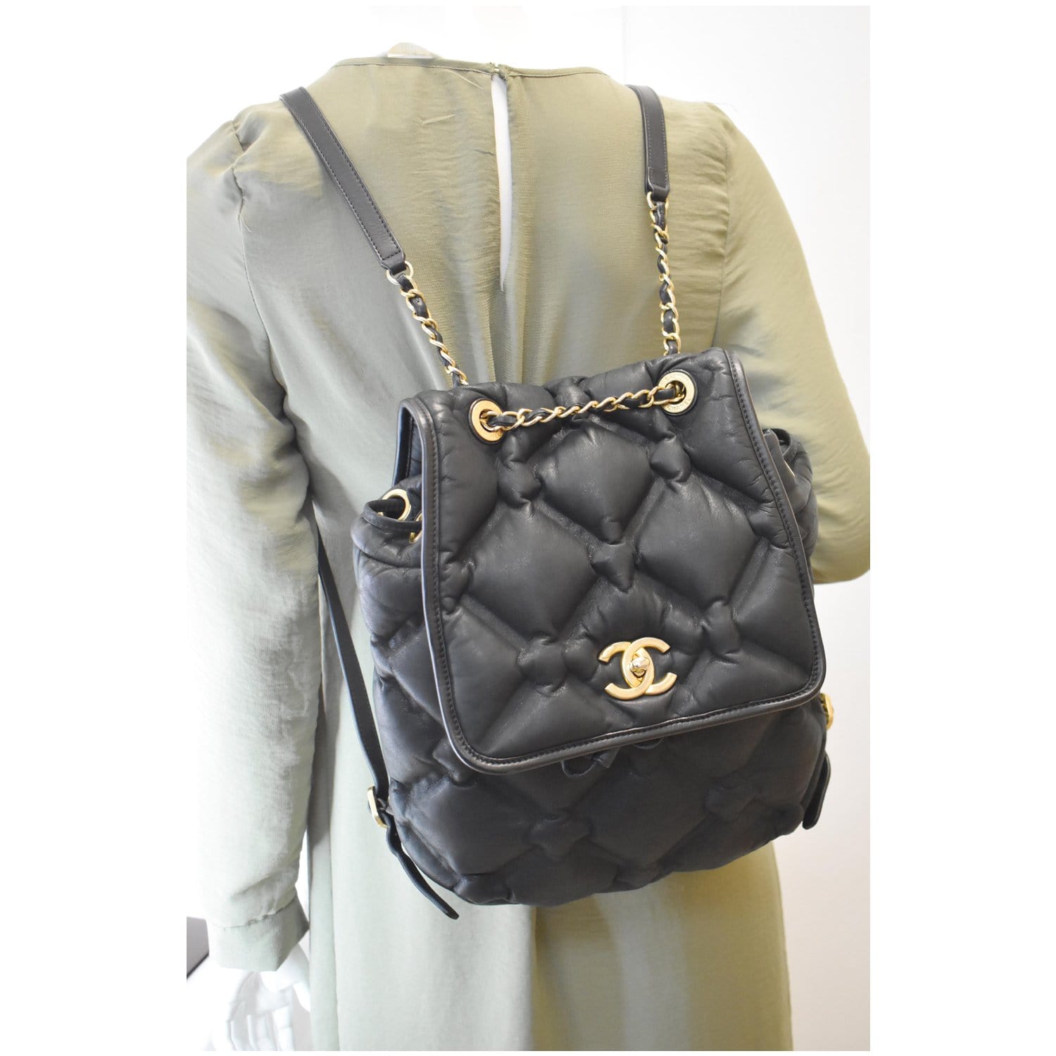 chanel black quilted leather backpack Chanel Chesterfield Quilted Calfskin Shoulder Backpack