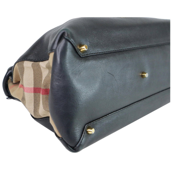 BURBERRY House Check Medium Banner Calf Leather Tote Bag Black