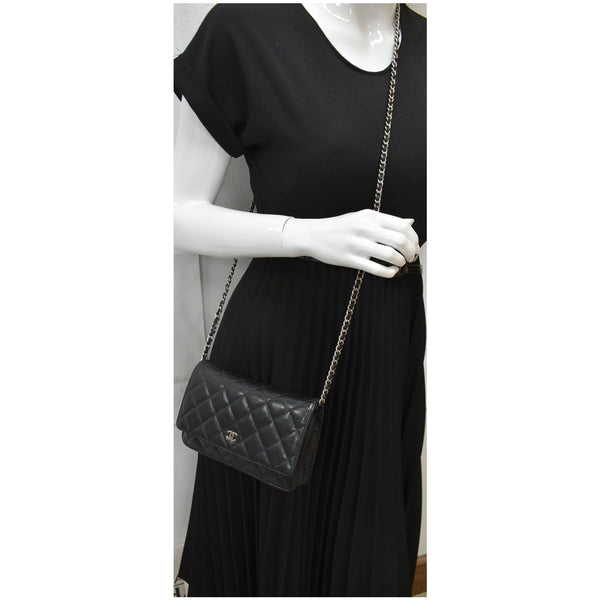 CHANEL Wallet on Chain Caviar Leather Crossbody Bag Black