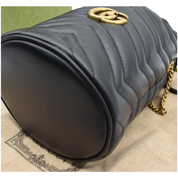GUCCI GG Marmont Matelasse Chevron Leather Bucket Crossbody Bag Black 575163