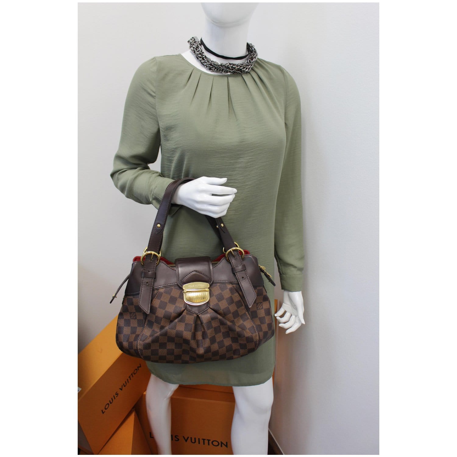 Authentic Louis Vuitton Damier Ebene Sistina Shoulder Bag