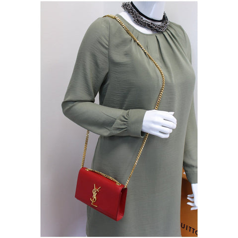 YVES SAINT LAURENT Kate Small Grain De Poudre Crossbody Bag Red