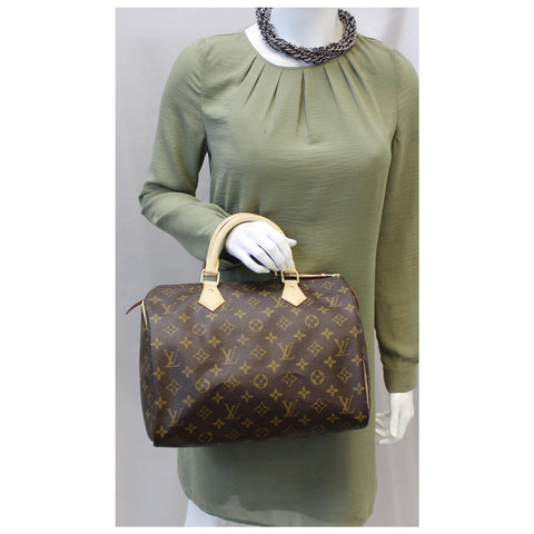 LOUIS VUITTON Speedy 30 Monogram Canvas Satchel Handbag Brown-US