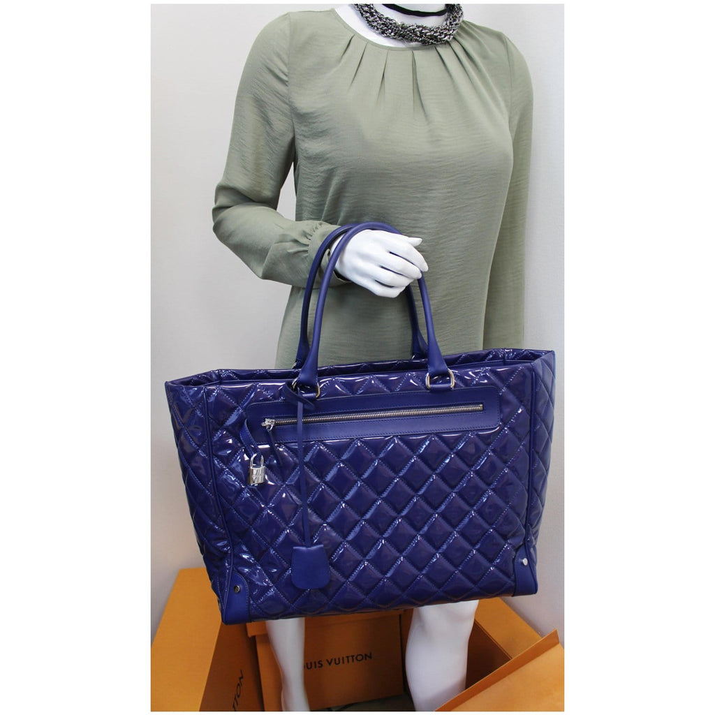 Chanel Navy Blue Quilted Patent Leather Puzzle Large Tote Bag Chanel