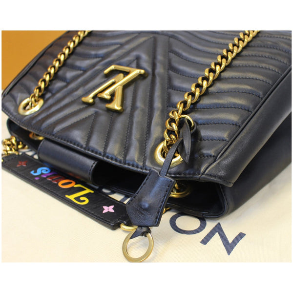 LOUIS VUITTON Wave Chain Leather Tote Shoulder Bag Black