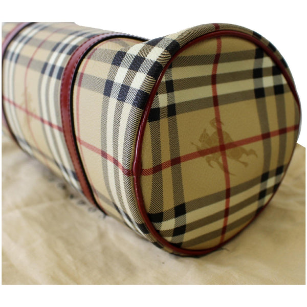 BURBERRY Barrel Haymarket Check Coated Canvas Shoulder Bag Red