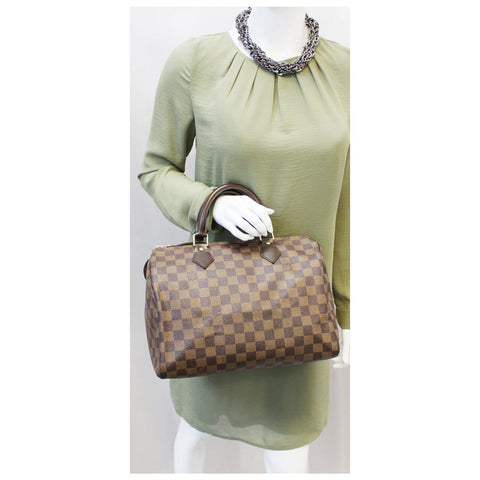 LOUIS VUITTON Speedy 30 Damier Ebene Brown Satchel Bag-US