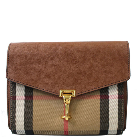 BURBERRY Small Macken House Check Crossbody Bag Tan