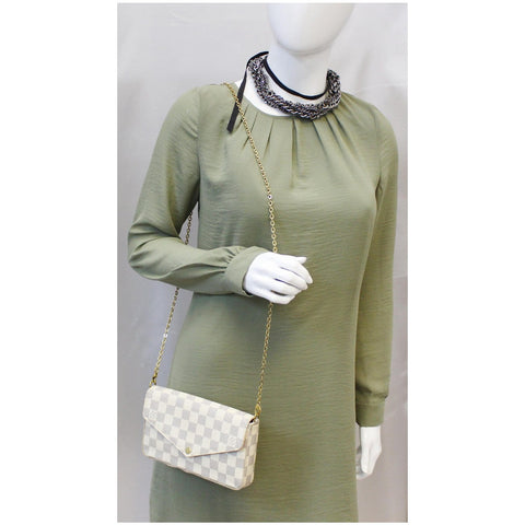 LOUIS VUITTON Pochette Felicie Damier Azur Crossbody Bag White