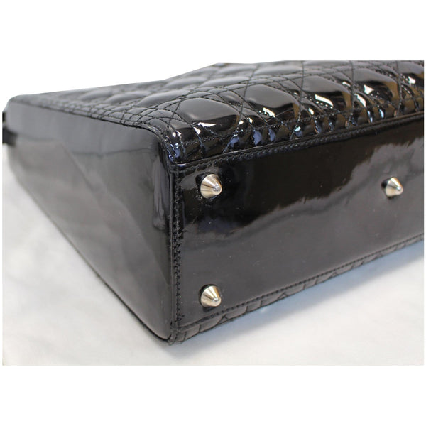 CHRISTIAN DIOR Lady Dior Large Quilted Patent Leather Shoulder Bag Black