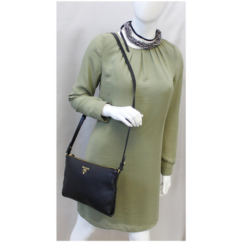 Prada Vitello Daino Leather Crossbody Bag Black for women