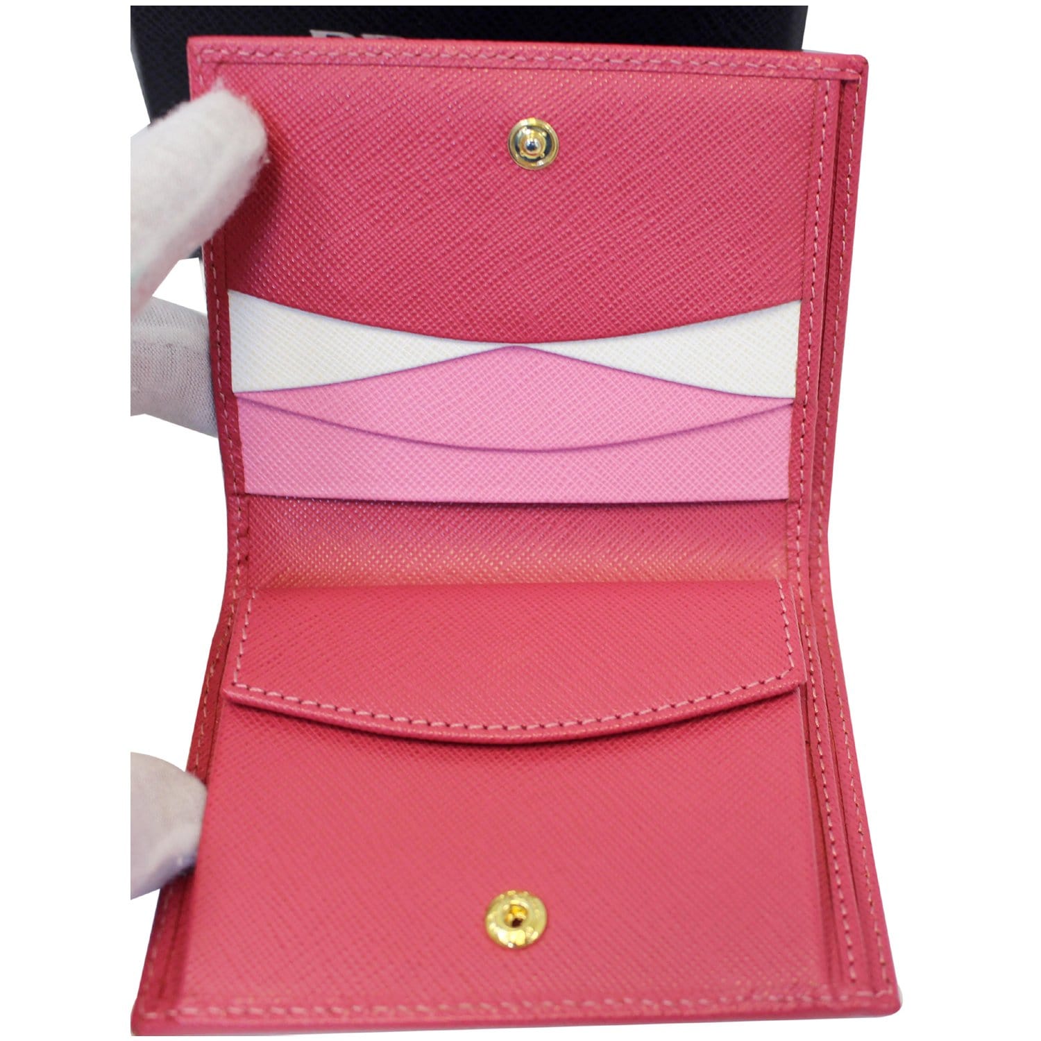 PRADA Red Pink Nested Saffiano Leather Envelope Portfolio Clutch Wallet NIB
