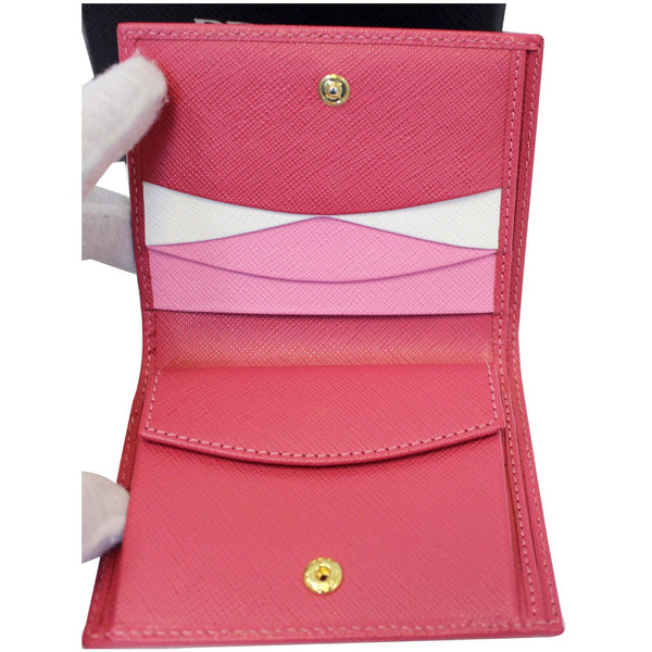 Prada Saffiano Wallet | Bifold Card Wallet Red - Open Interior 