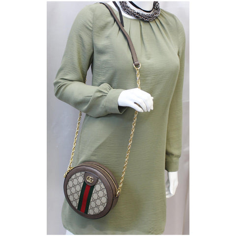 Gucci Ophidia Mini GG Round Supreme Monogram Web Crossbody Bag Beige
