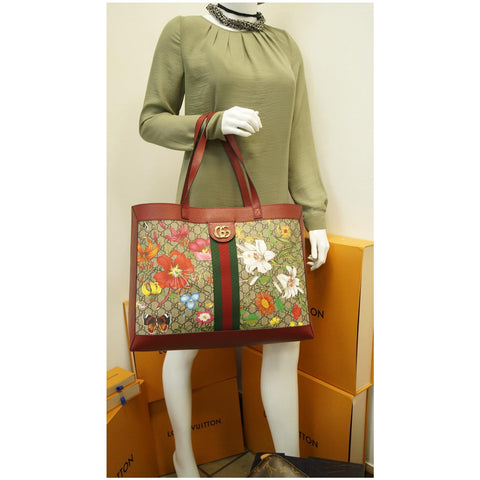 GUCCI Ophidia GG Flora Medium Tote Bag Red 547947