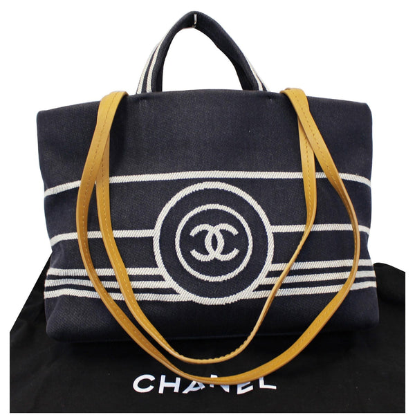 Chanel Tote Bag CC Shopping Large Denim navy blue full view