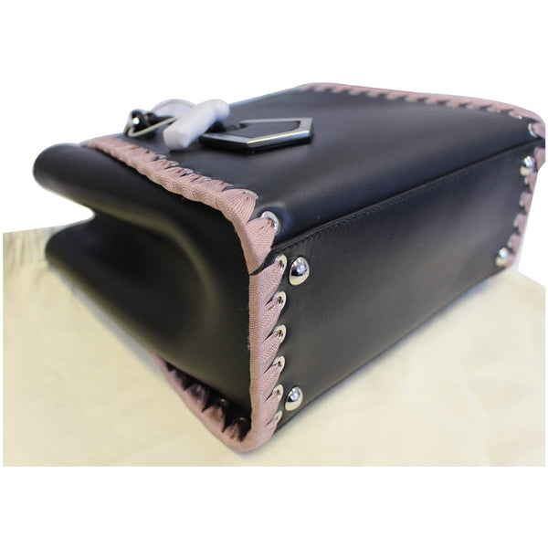 FENDI Petite 2Jours Whipstitch Leather Tote Shoulder Bag Black
