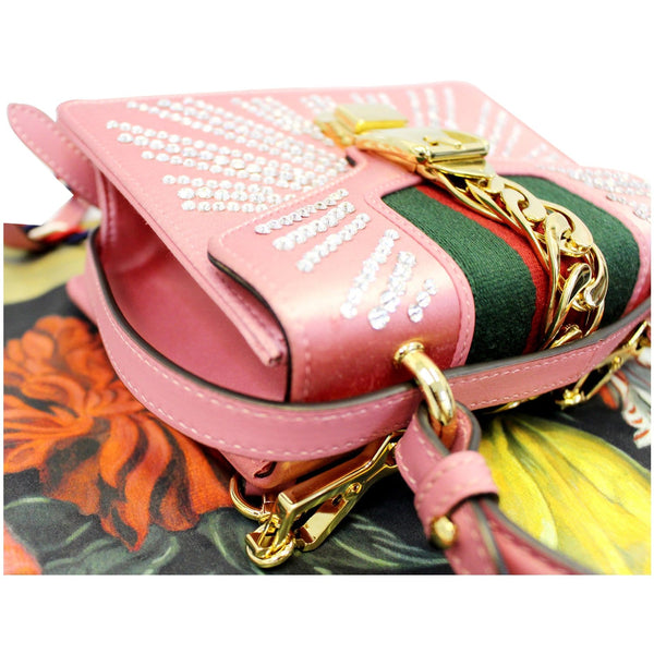 Gucci Shoulder Bag Mini Sylvie Satin Crystal Peony - side view