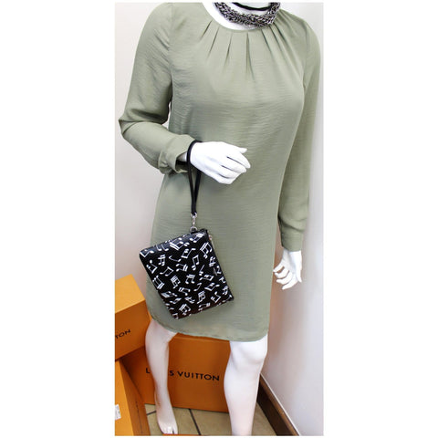 YVES SAINT LAURENT Calfskin Musical Notes Zip Pouch Black - Final Sale