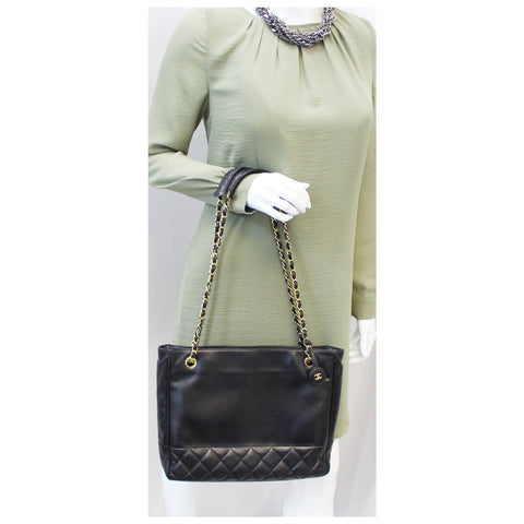 CHANEL Black Lambskin Tote Shoulder Bag Vintage-US