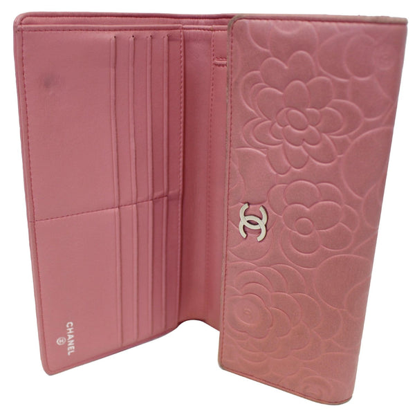 CHANEL Camellia Leather Trifold Wallet Pink-US