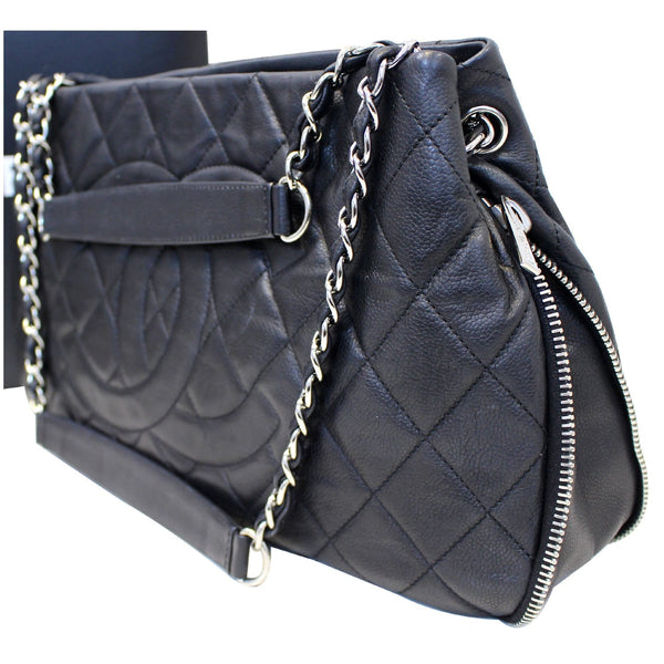 CHANEL Black Quilted Caviar Leather Zip Around Tote Bag-US