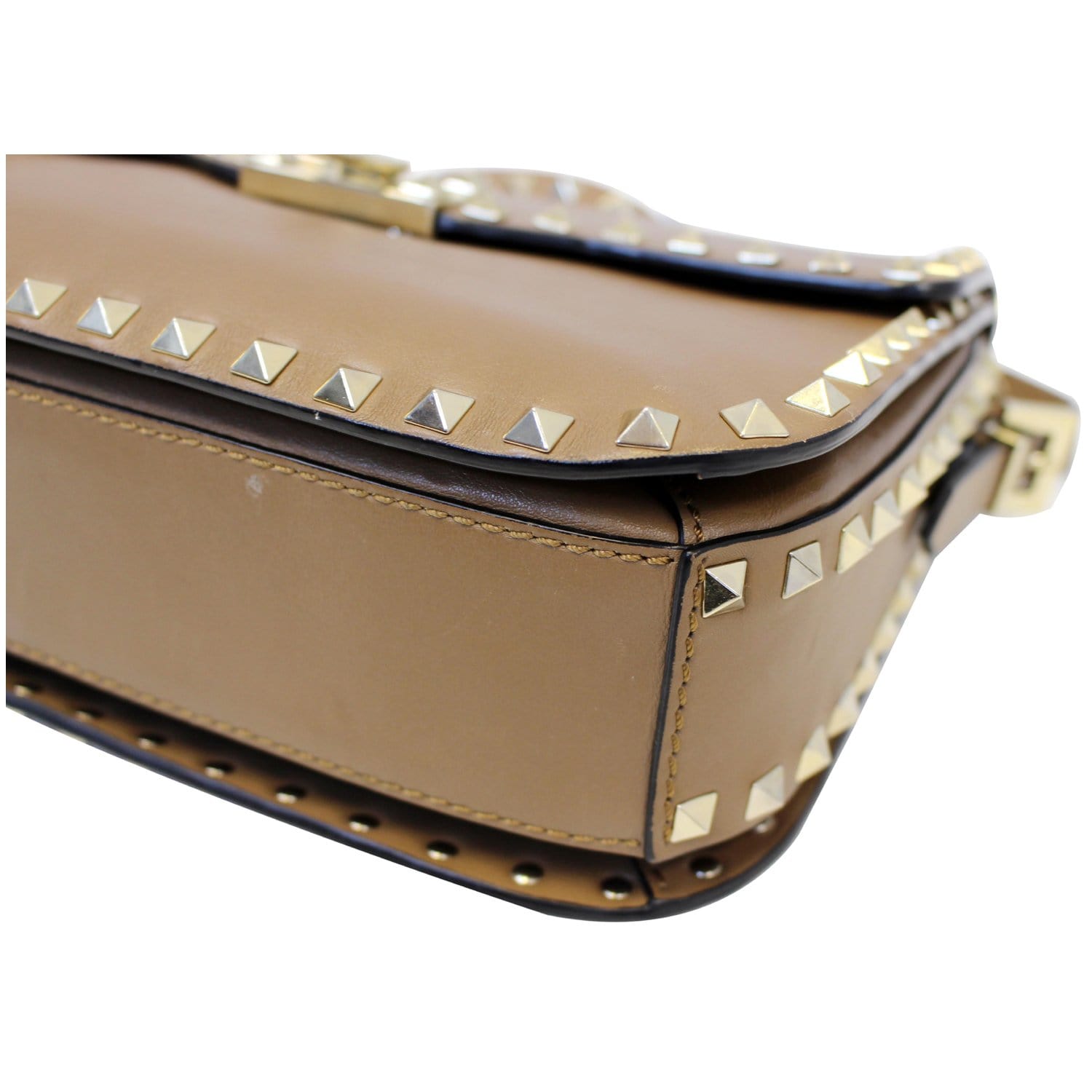 Valentino Rockstud Flap Leather Crossbody Bag Beige-US