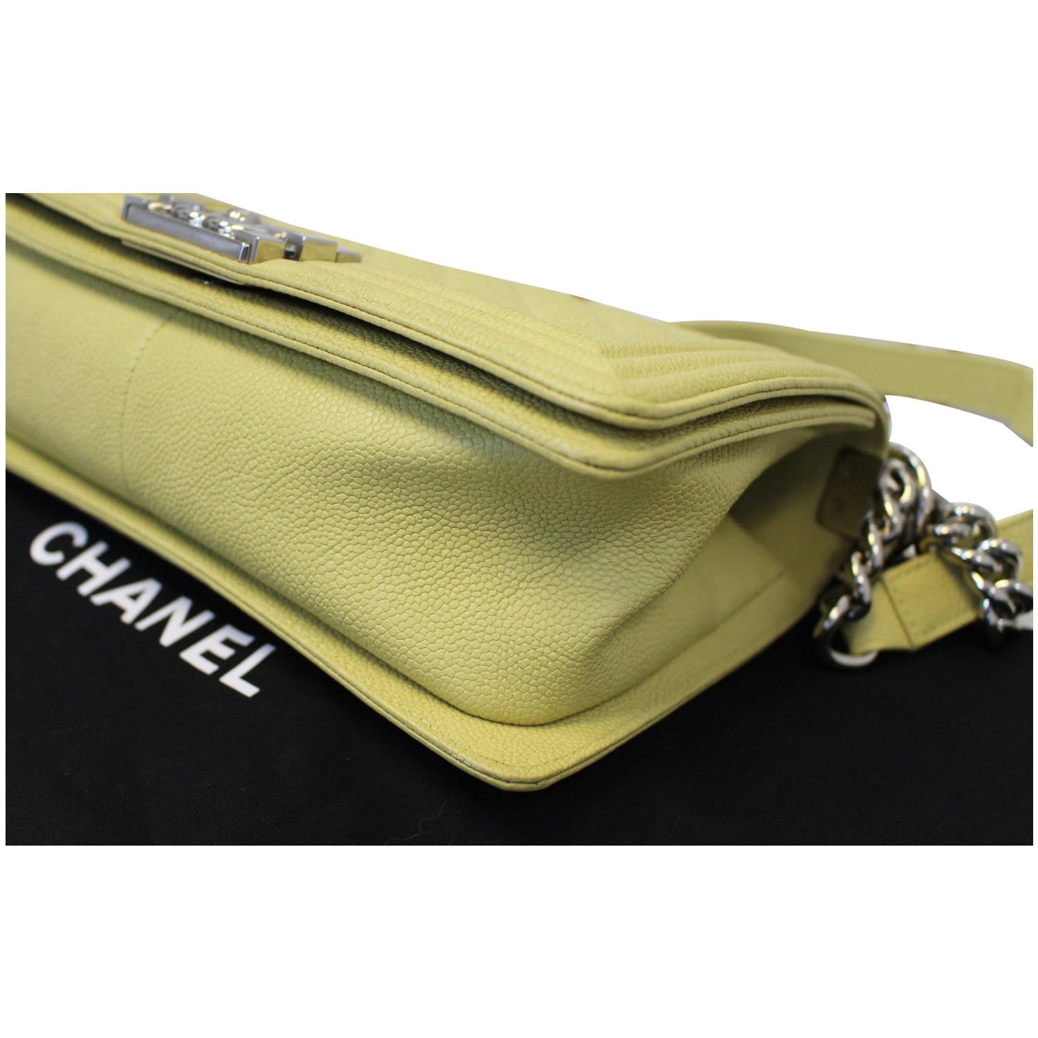 Chanel Caviar Chevron Quilted Medium Boy Flap Light Green