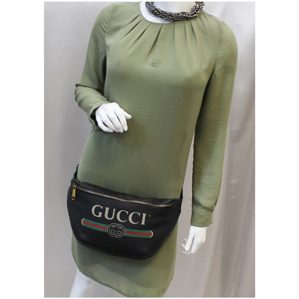 GUCCI Print Leather Black Belt Waist Bumbag Medium 530412-US