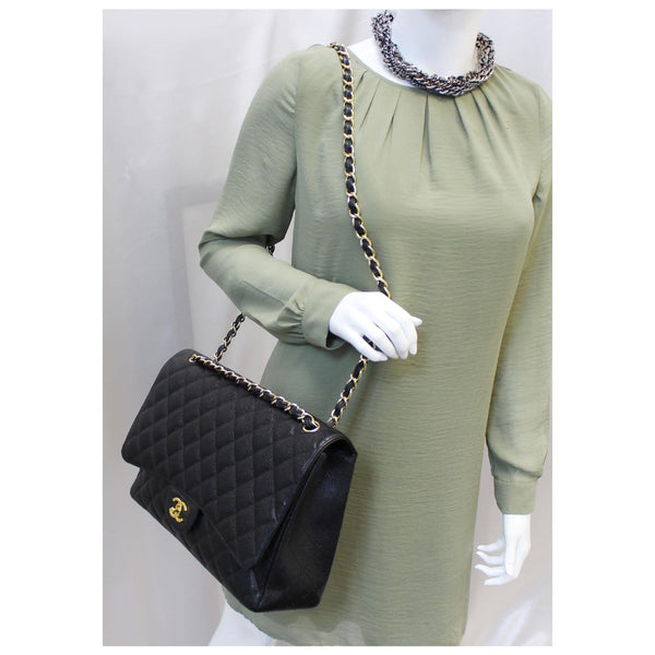 CHANEL Classic Maxi Jumbo Double Flap Caviar Leather Shoulder Bag-US
