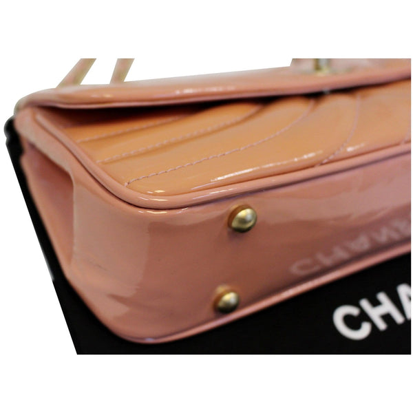 Chanel Flap Shoulder Bag Patent Leather Peach bottom view