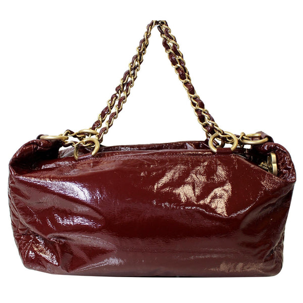 CHANEL Rock & Chain Patent Vinyl Bowler Shoulder Bag Red