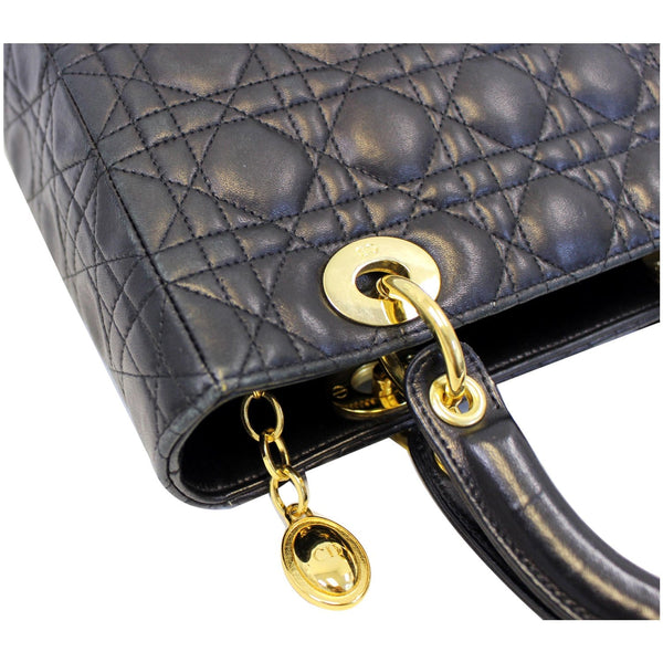 CHRISTIAN DIOR Mini Lady Dior Lambskin Cannage Satchel Bag Black-US