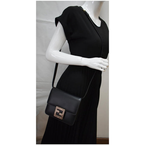FENDI Fab Leather Crossbody Bag Black