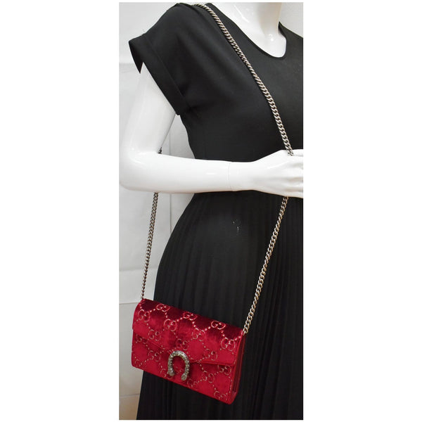GUCCI Dionysus Mini Velvet GG Monogram Chain Wallet Red 401231