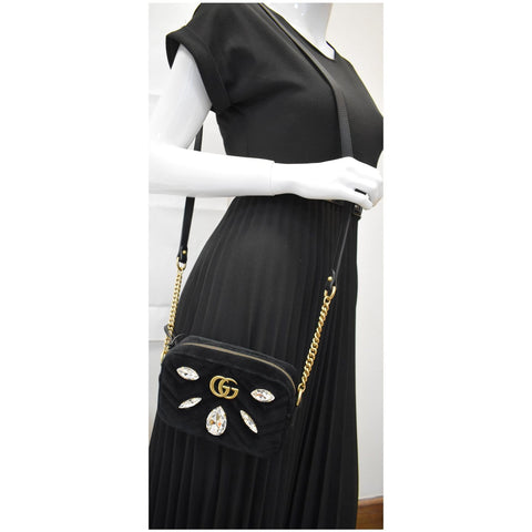 GUCCI GG Marmont Mini Marquise Crystal Velvet Crossbody Bag 448065